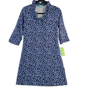 Anthonys Resort Wear Women's Periwinkle & Navy Giraffe Print Dress Sz S UPF 50+